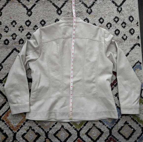 Roz & Ali Faux Leather Moto Jacket, Cream/Off White, XL, Biker - Picture 7 of 8